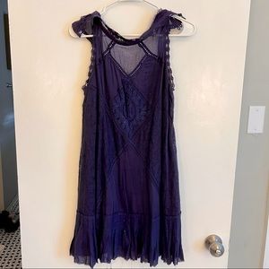 Free People Navy Embroidered Dress - Medium